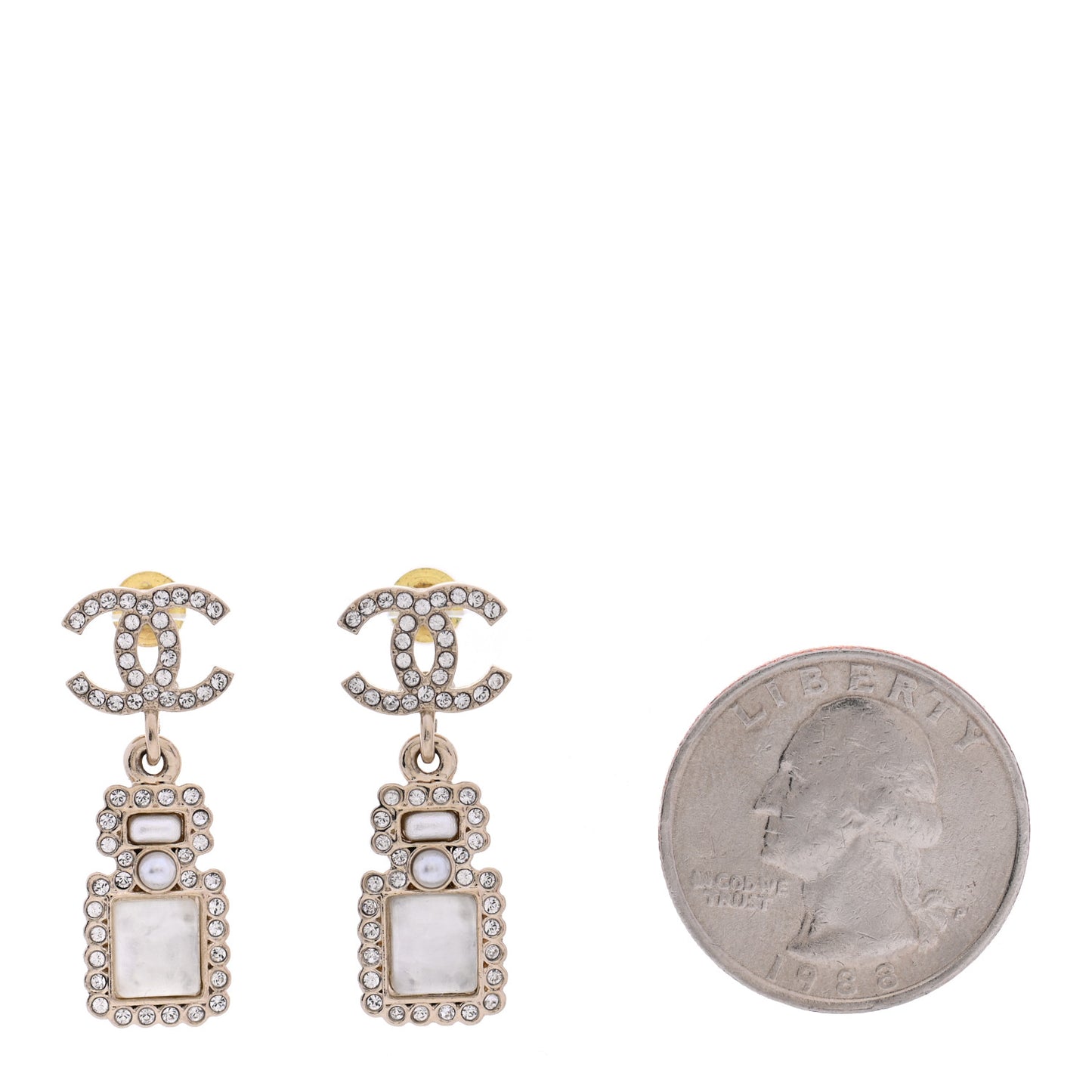 Crystal Pearl CC Drop Earrings Gold