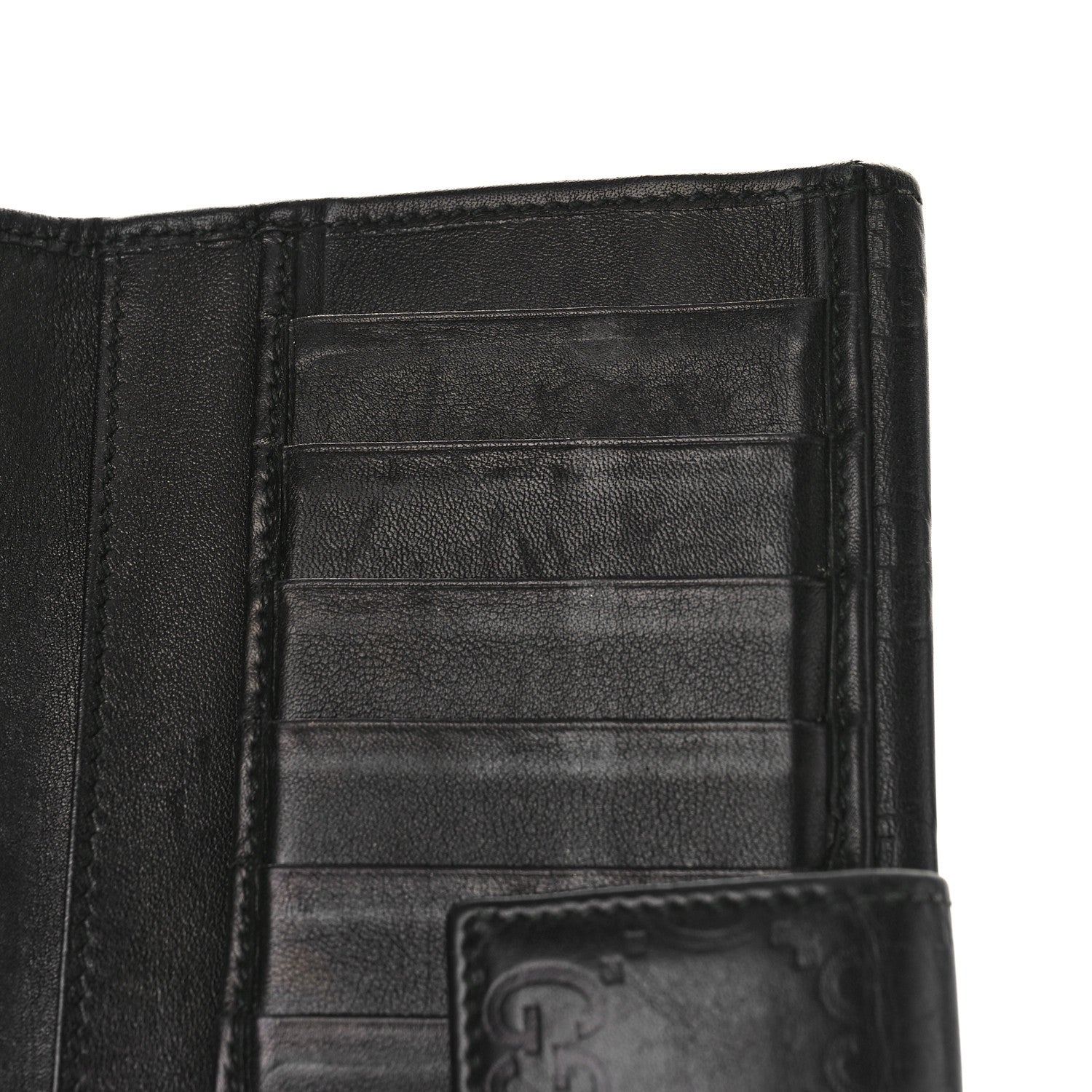 Gucci Guccissima Margaux Calfskin Metal Bar Continental Flap Wallet Black 10 of 13