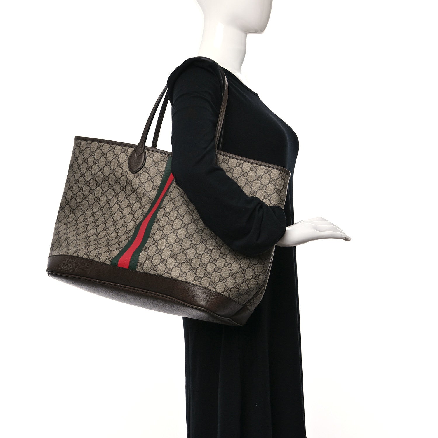 Gucci GG Supreme Monogram Textured Dollar Calfskin Web Large Ophidia Tote Beige Ebony New Acero 2 of 10