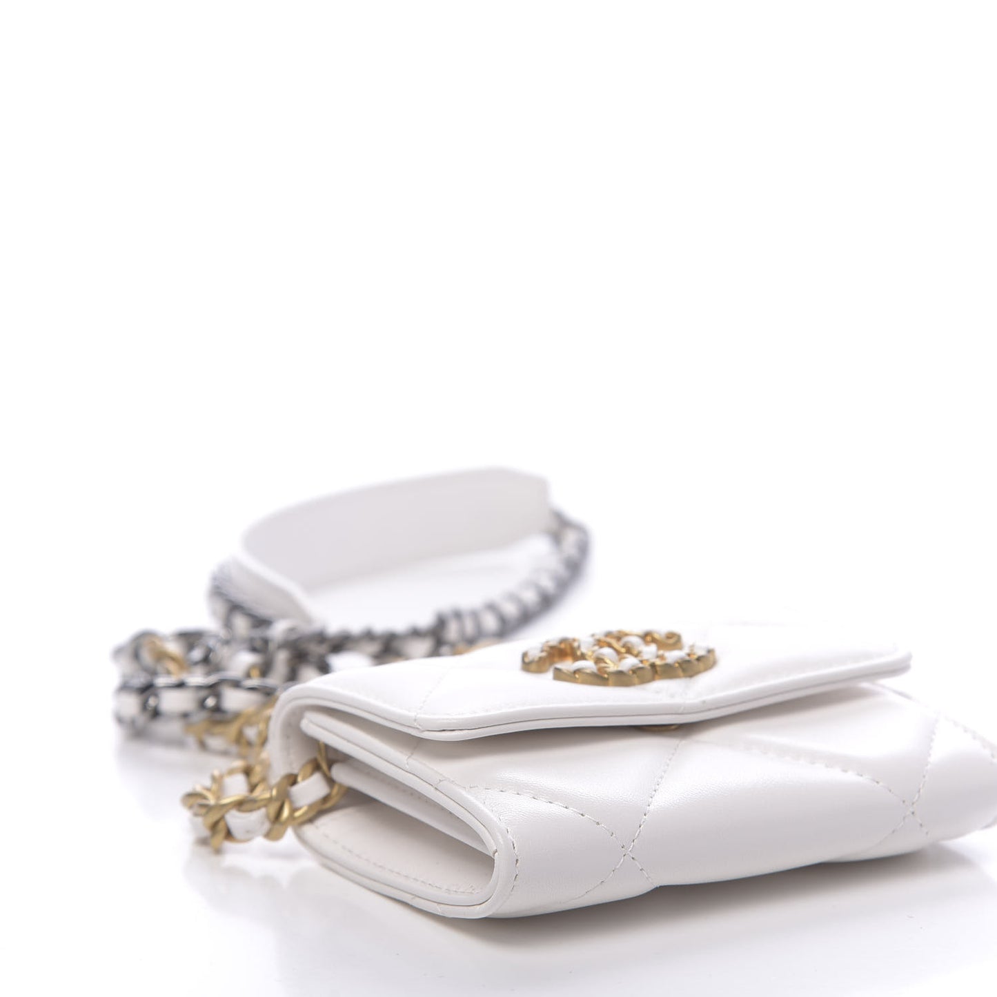 Lambskin Quilted 19 Flap Coin Purse With Chain White