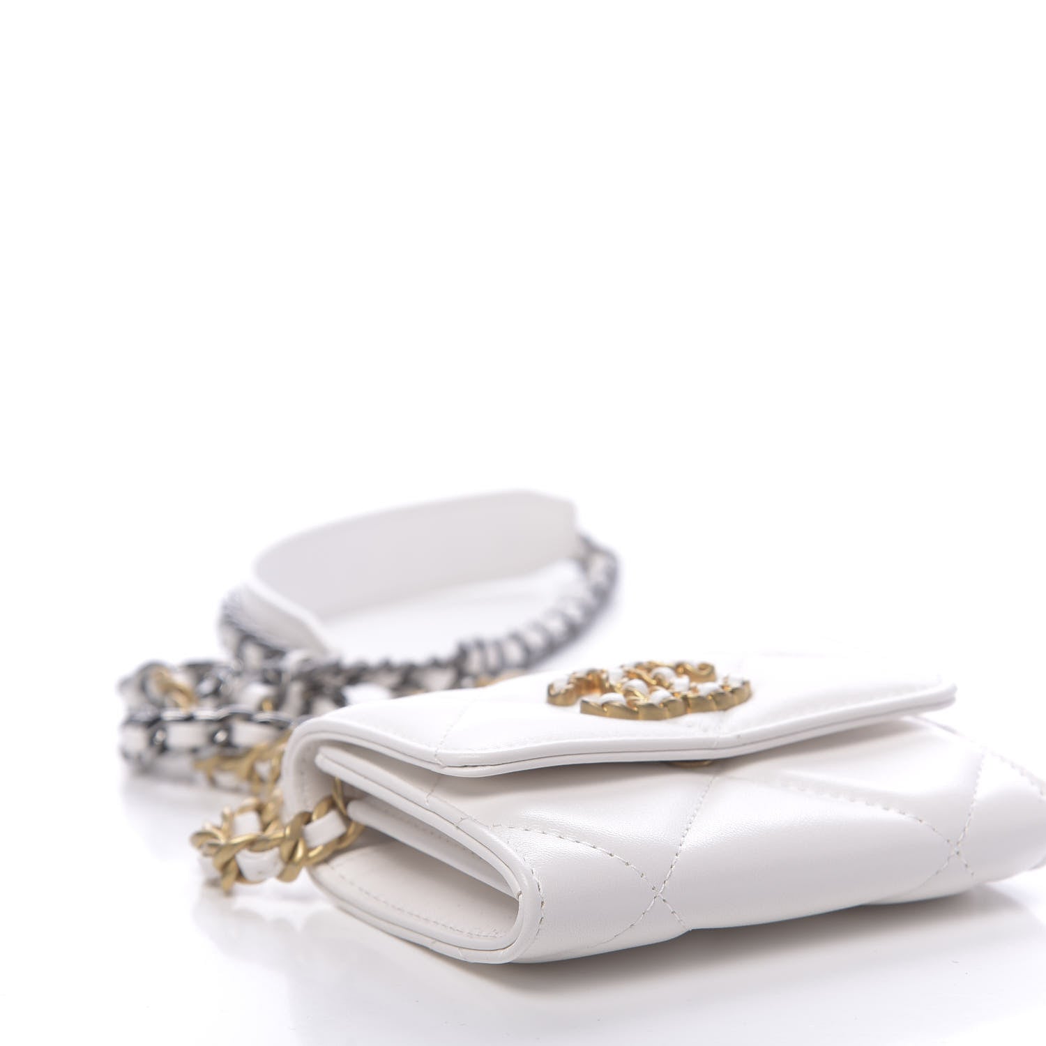 Chanel Lambskin Quilted 19 Flap Coin Purse With Chain White 9 of 12