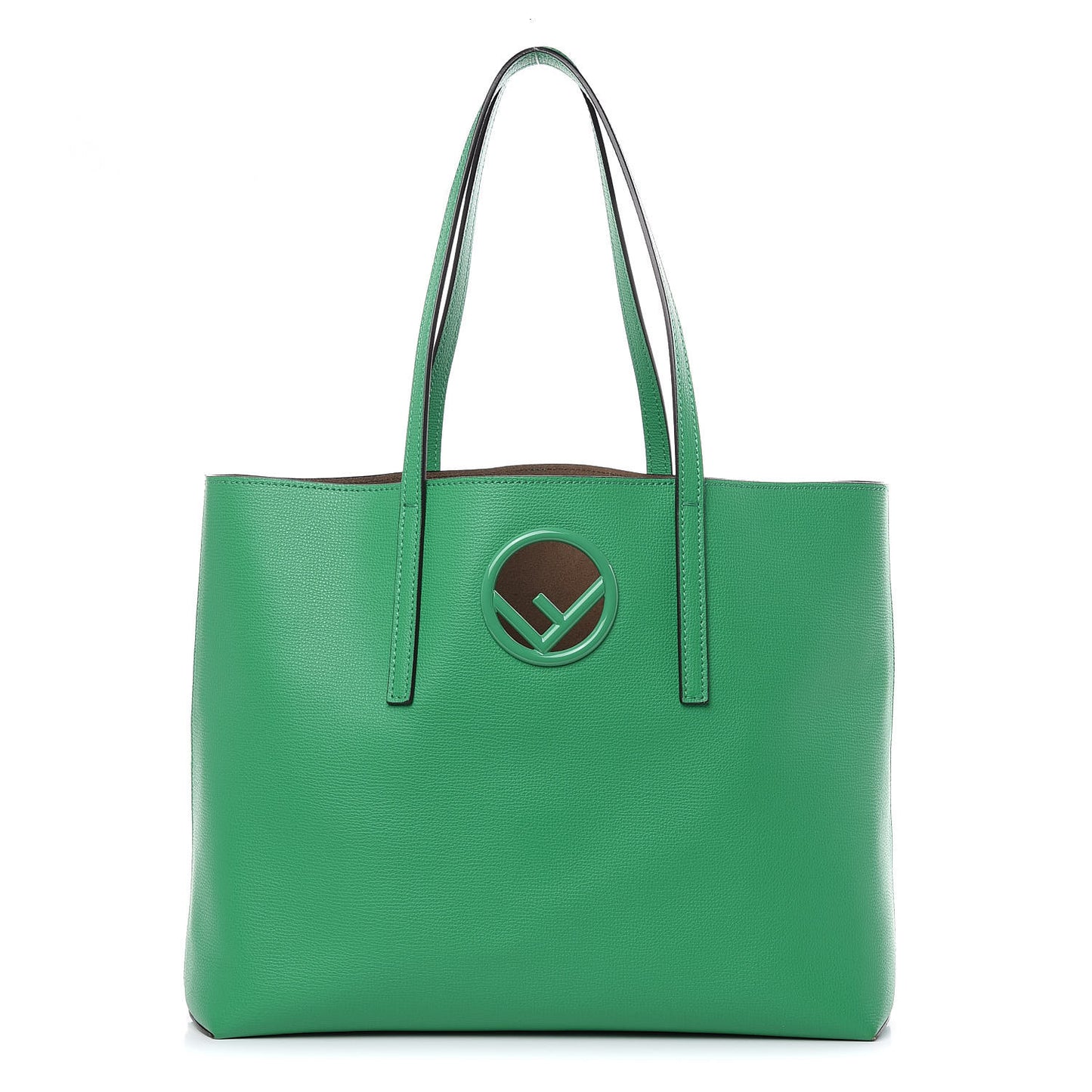 Vitello Vienna Enamel F is Fendi Shopping Tote Green Taupe