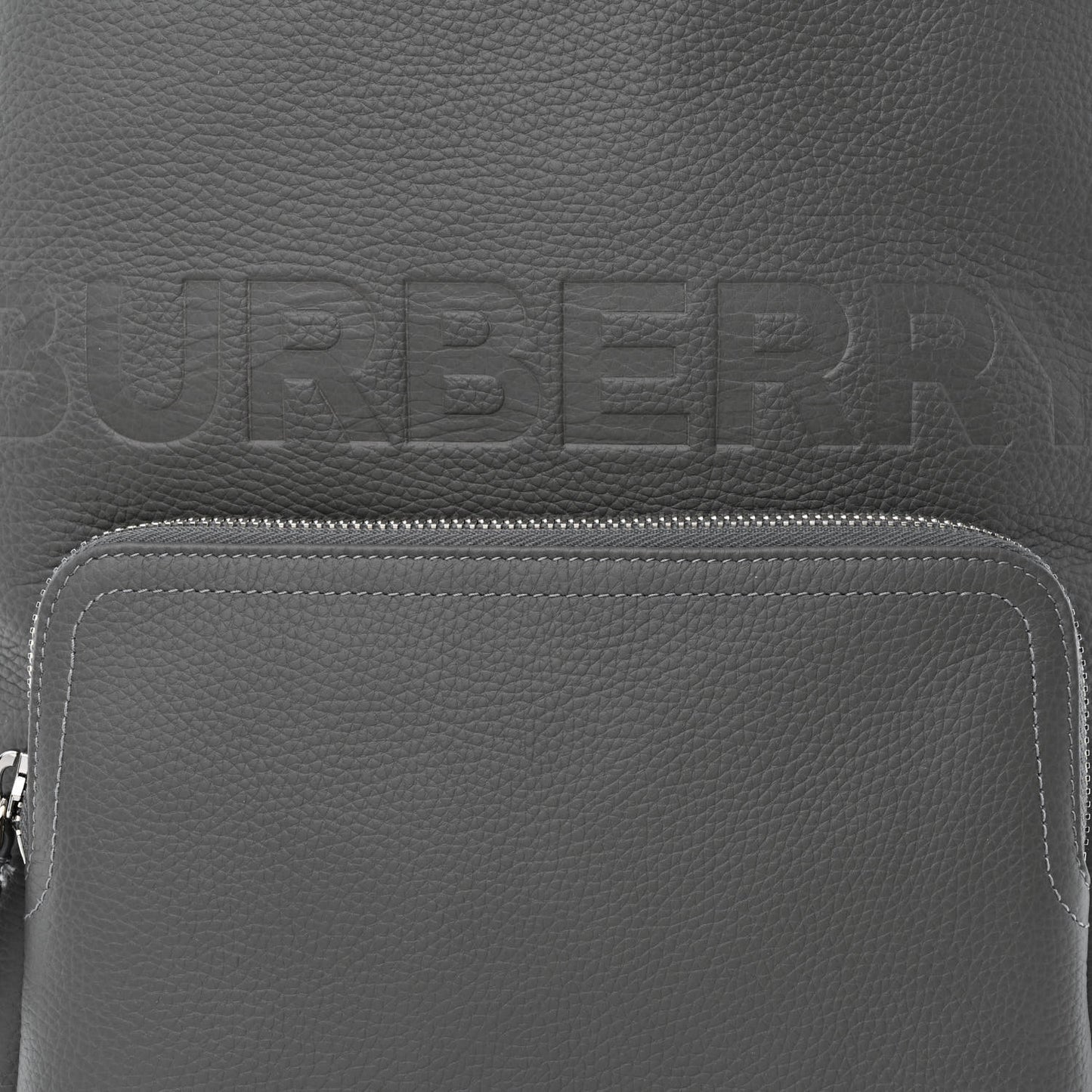 Calfskin Logo Embossed Backpack Charcoal Grey
