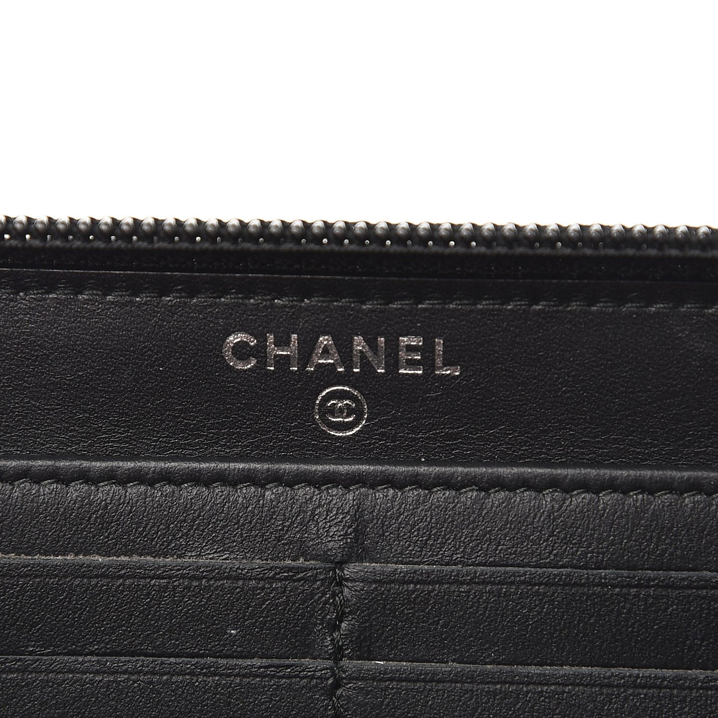 Calfskin Painted Chevron Embossed Large Boy Zip Wallet Black