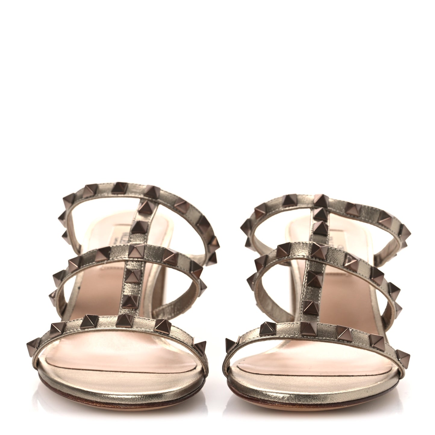 Metallic Nappa Rockstud 60mm Caged Slide Sandals 36.5 Skin