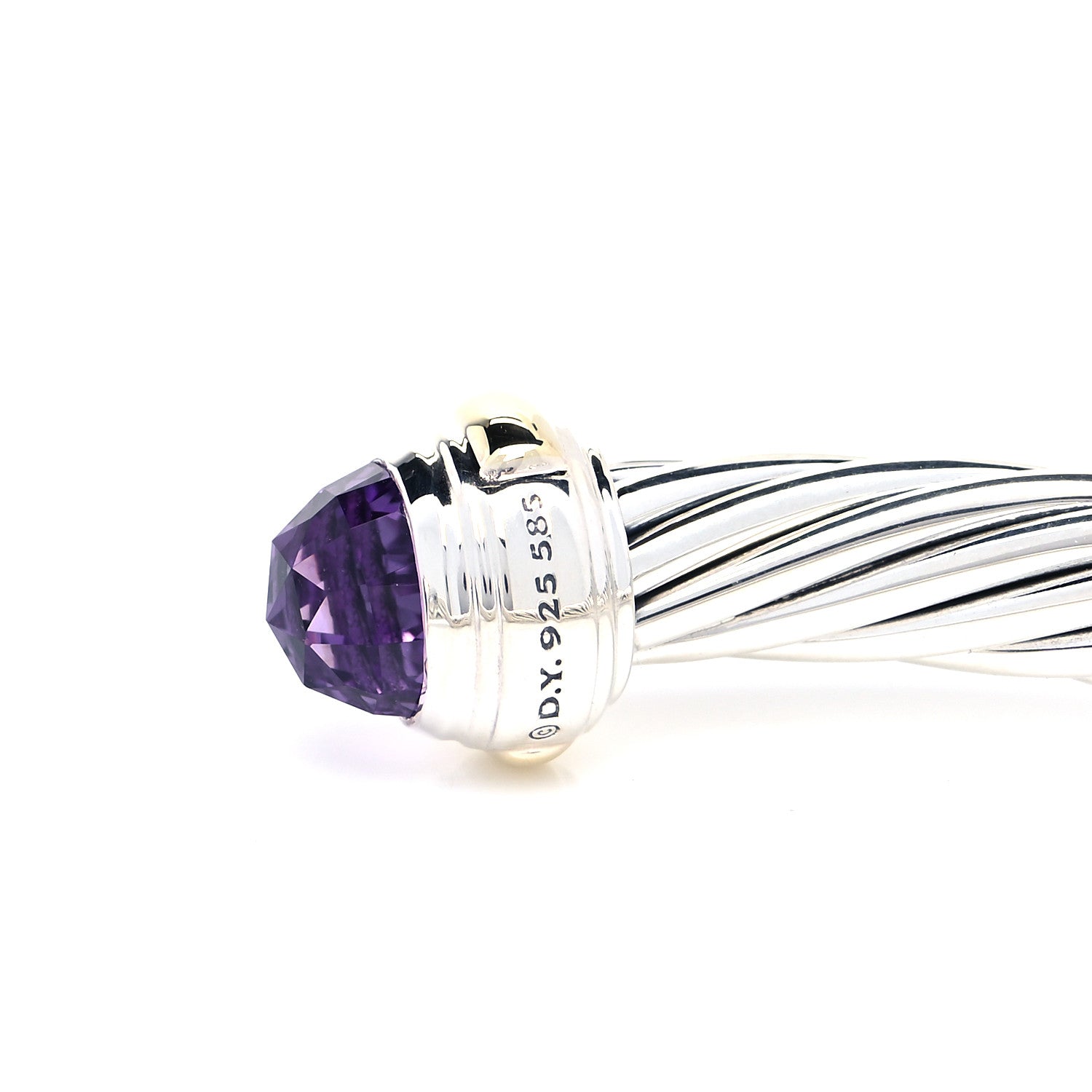 David Yurman Sterling Silver 14K Yellow Gold Amethyst 7mm Cable Classics Bracelet 4 of 4