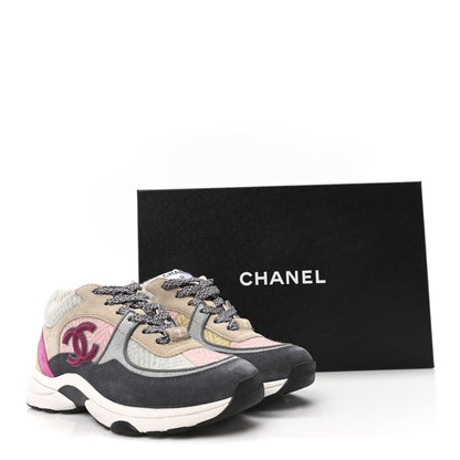 Chanel Fabric Suede Calfskin CC Sneakers 35 Dark Blue Beige Multicolor 9 of 9