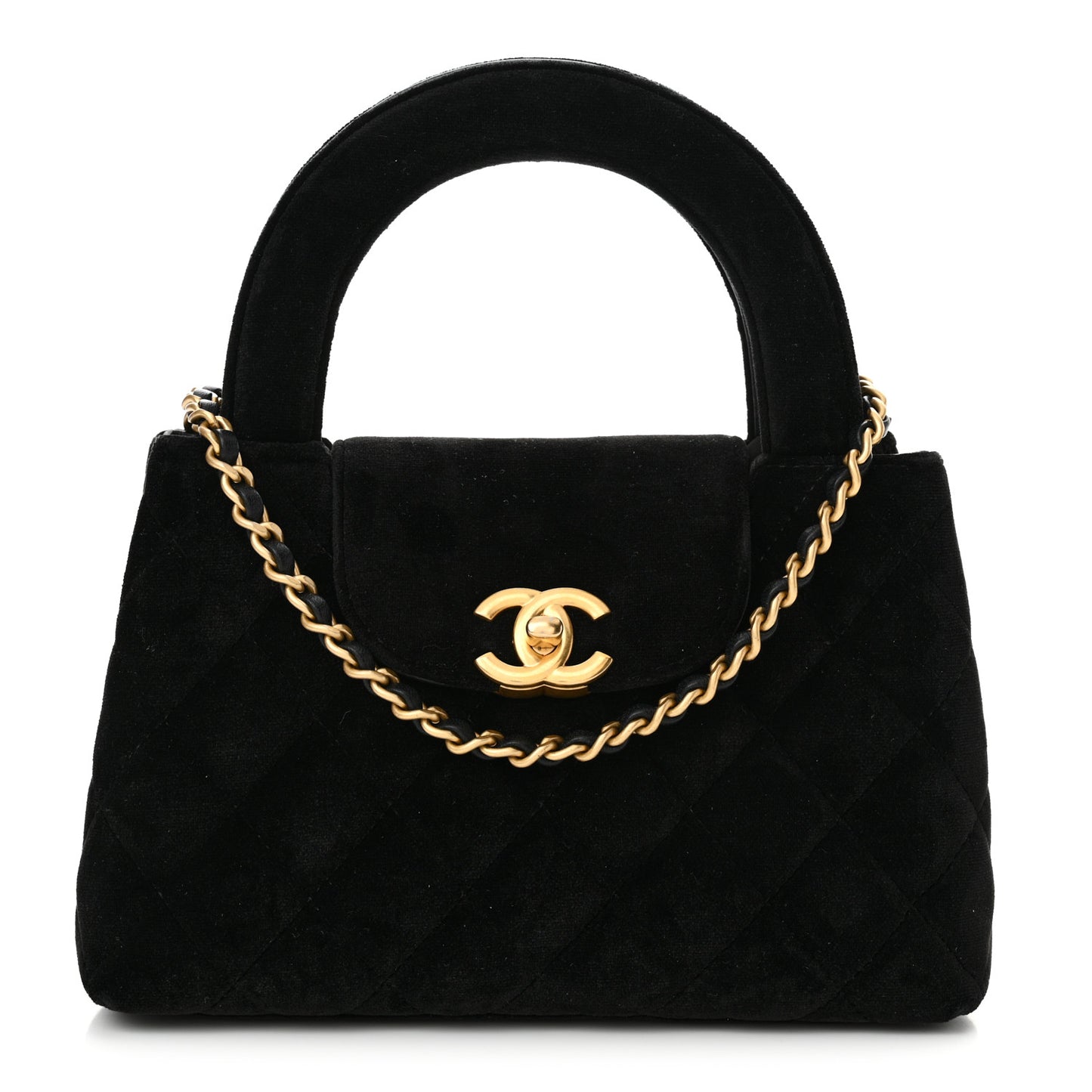 Velvet Quilted Nano Kelly Shopper Black