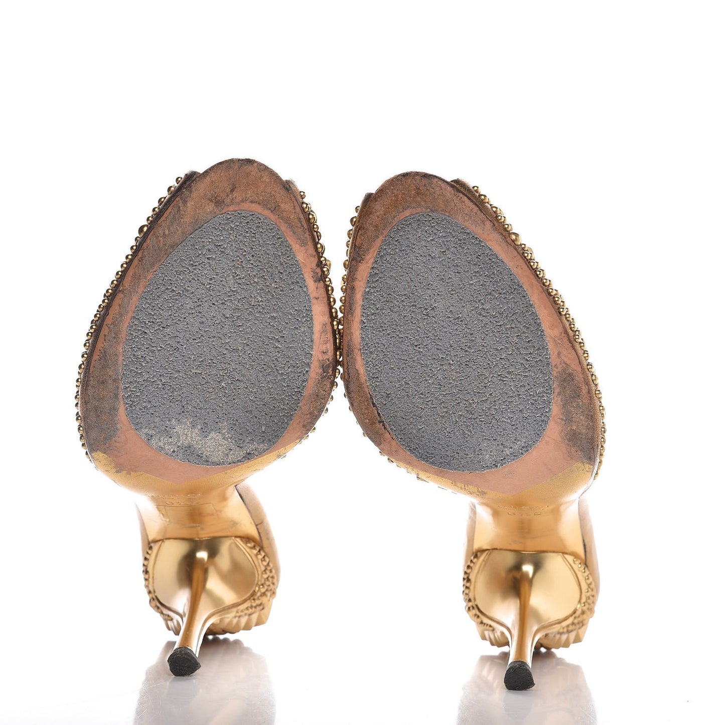 Calfskin Studded Peep Toe Mules 6.5 Gold