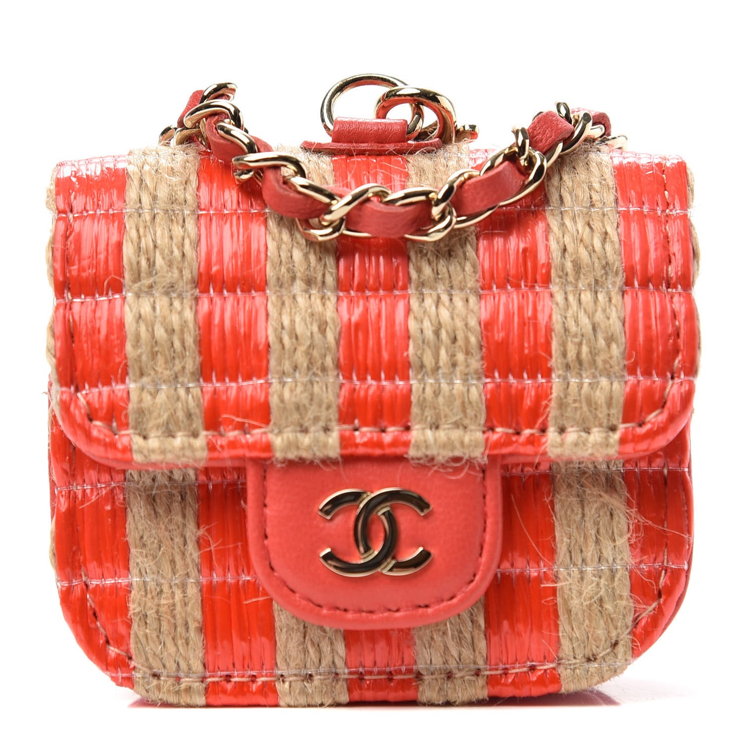 Raffia Jute Striped Airpods Pro Case Red Beige