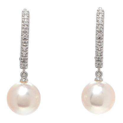 Mikimoto 18K White Gold Diamond Akoya Pearl 7.5mm Drop Earrings 1 of 4