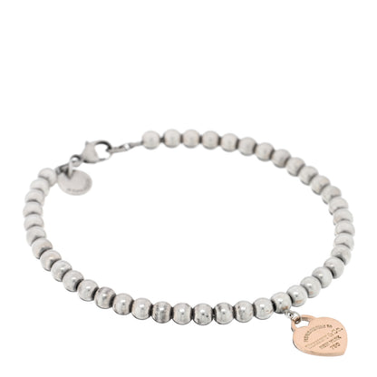 Tiffany Sterling Silver 18K Rose Gold Return to Tiffany Heart Bead Bracelet 1 of 4
