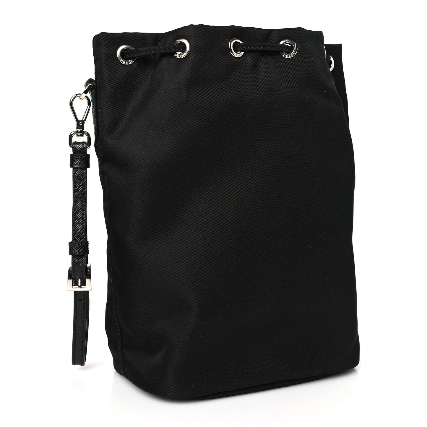 Saffiano Tessuto Nylon Vela Bucket Wristlet Black