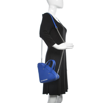 Balenciaga Shiny Day Calfskin Logo XS Triangle Chain Duffle Bleu Roi White 2 of 6