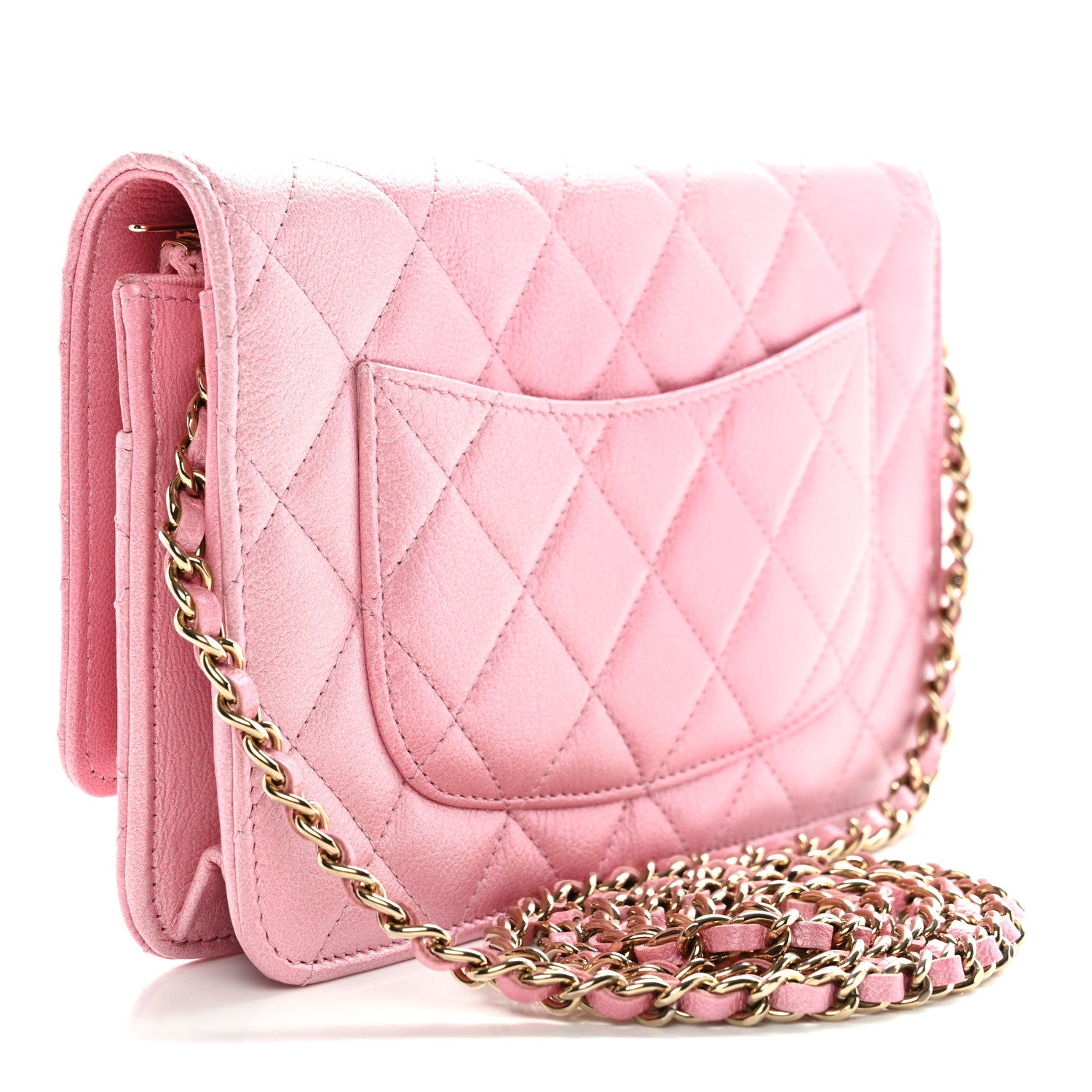 Chanel Iridescent Calfskin Quilted Wallet On Chain WOC Rose Pink 3 of 13