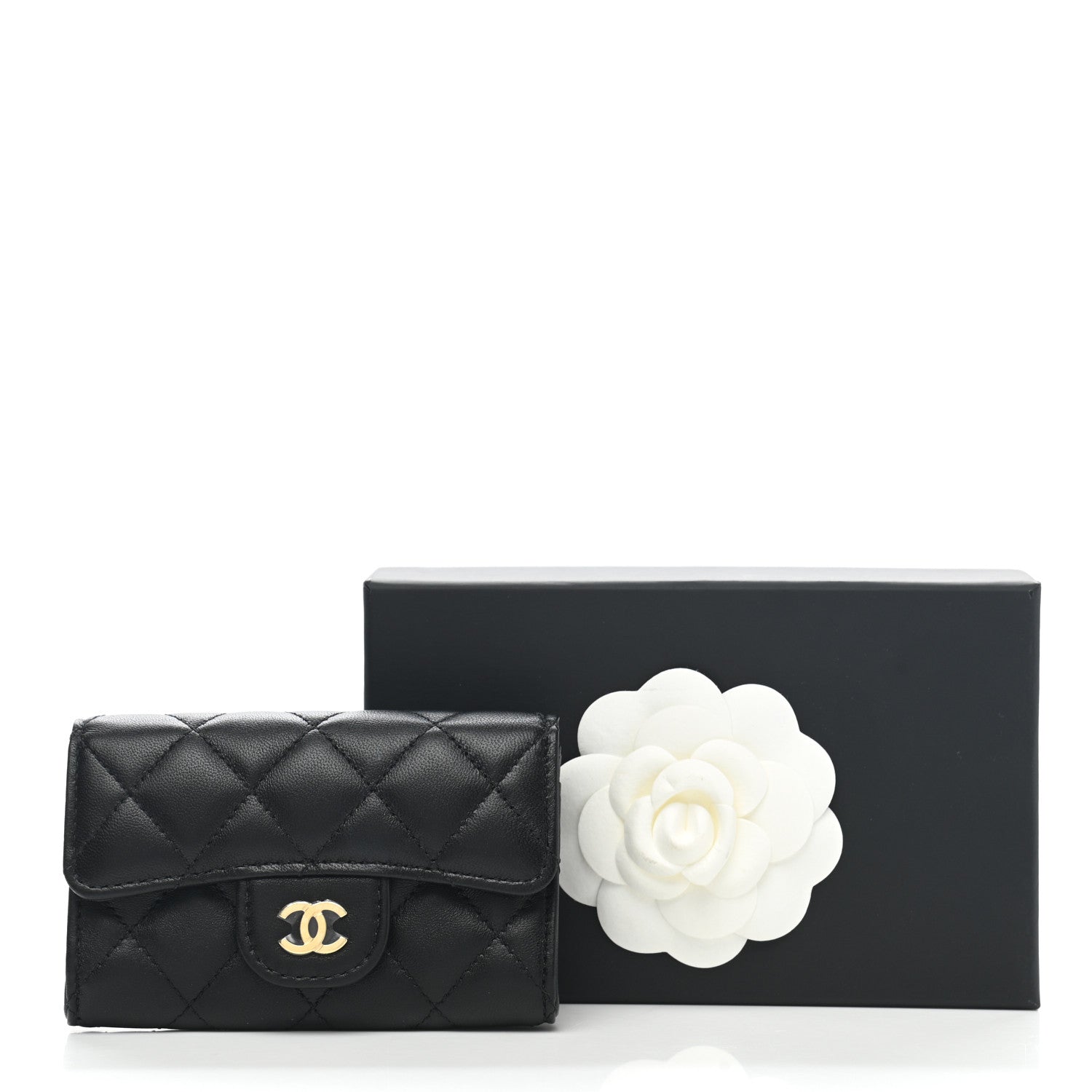 Chanel Lambskin Quilted Flap Card Holder Wallet Black 9 of 9
