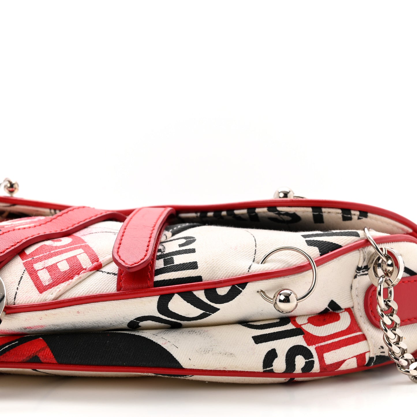 Canvas Hardcore Pierced Saddle Bag White Red Black