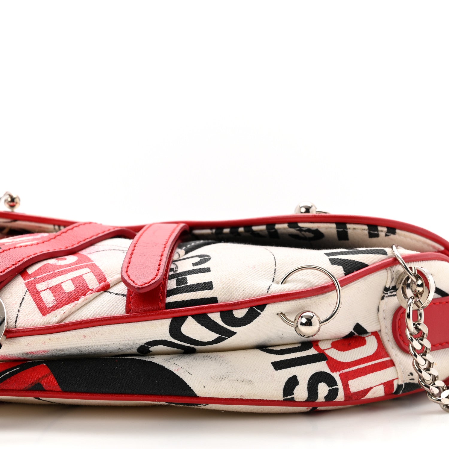 Christian Dior Canvas Hardcore Pierced Saddle Bag White Red Black 8 of 12