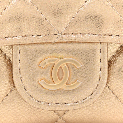 Chanel Metallic Lambskin Quilted Flap Card Holder Wallet Gold 9 of 10