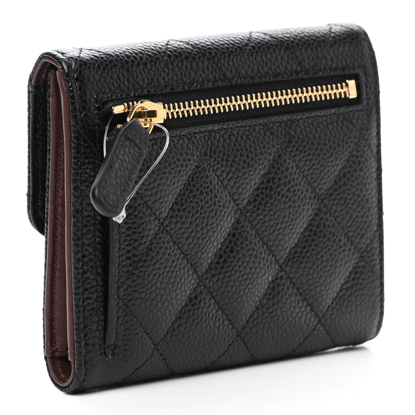 Caviar Quilted Compact Flap Wallet Black