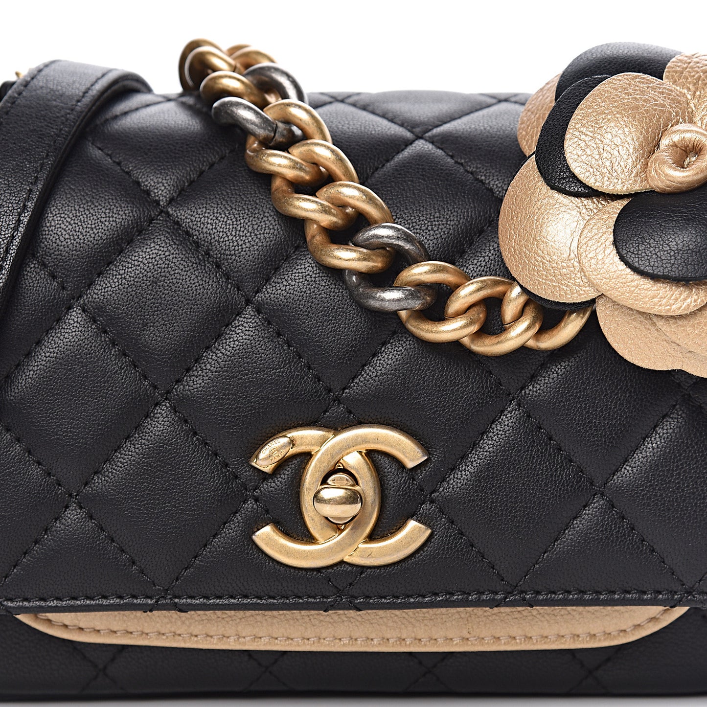 Lambskin Quilted Small Camellia Flower Flap Black