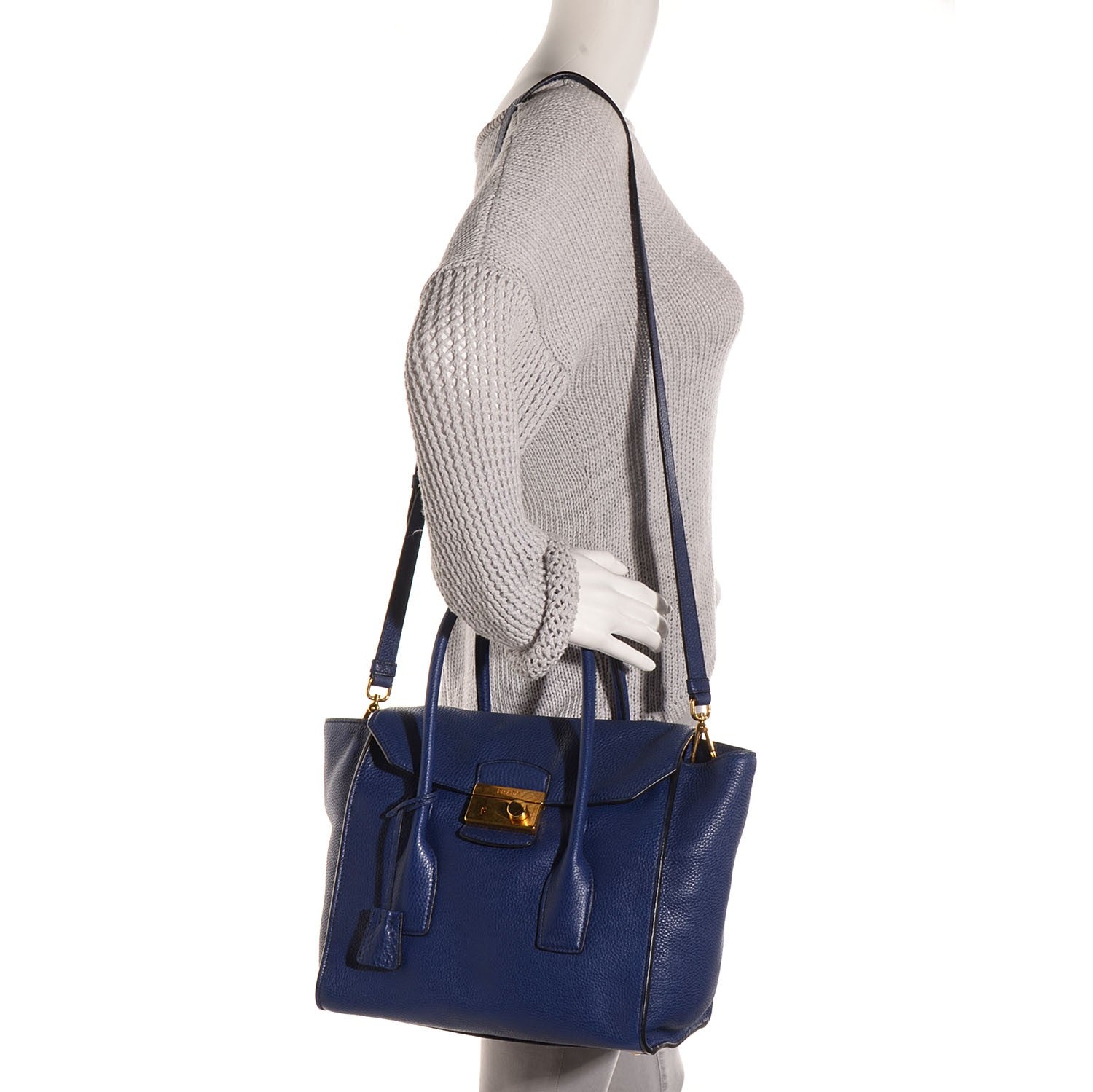 Prada Vitello Daino Medium Satchel Inchiostro 2 of 9