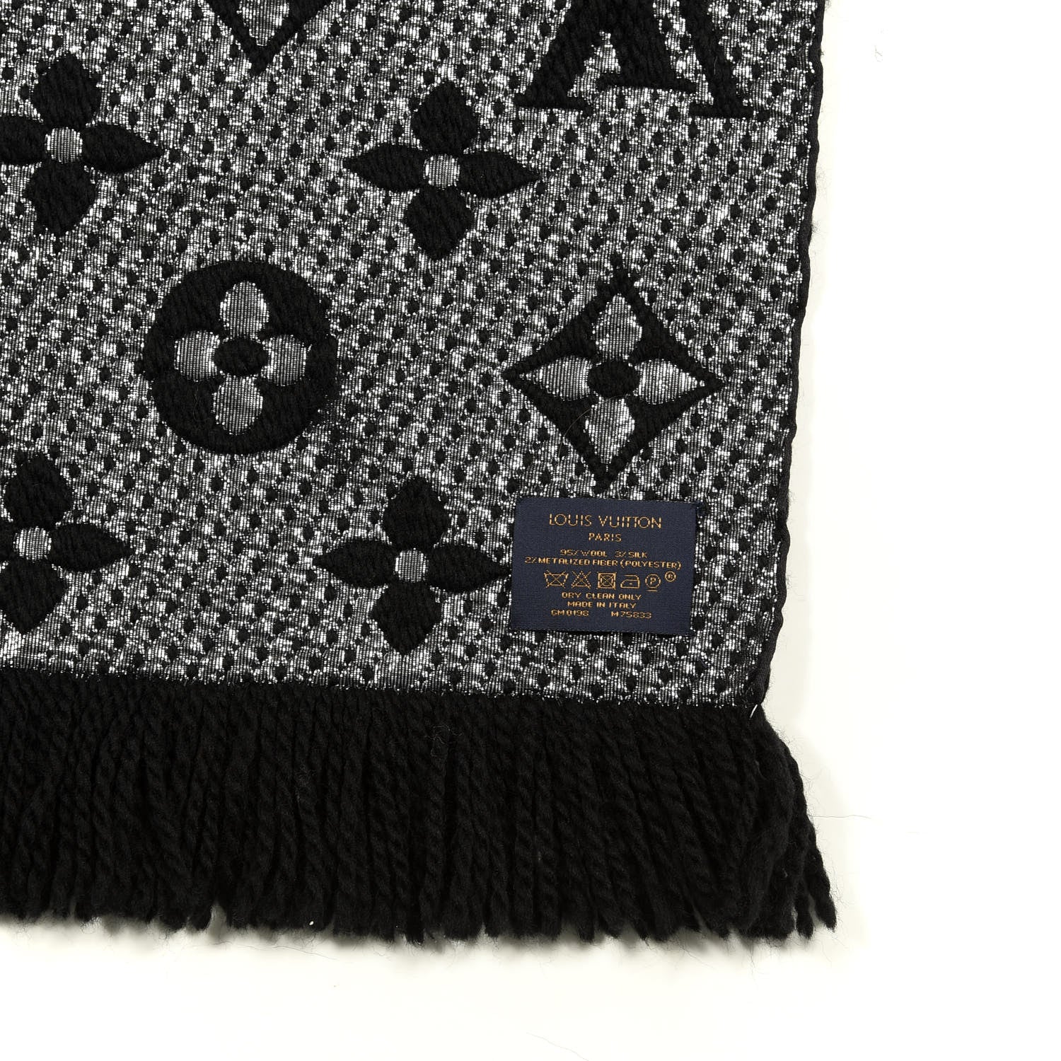 Louis Vuitton Wool Silk Logomania Shine Scarf Black 3 of 3