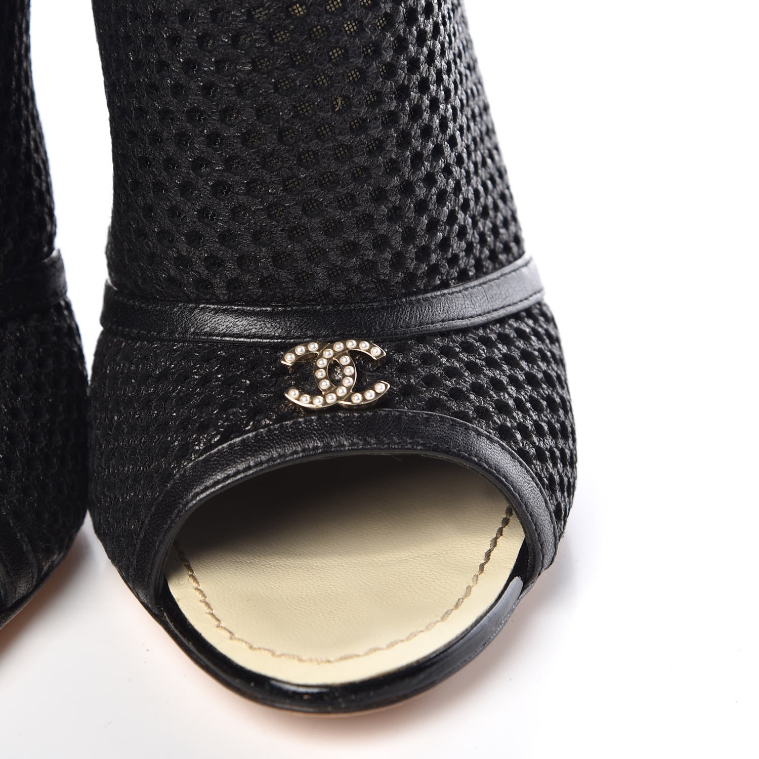 Chanel Mesh CC Peep Toe Ankle Boots 38 Black 12 of 13