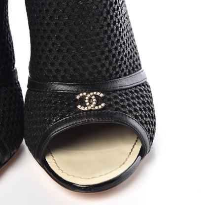 Chanel Mesh CC Peep Toe Ankle Boots 38 Black 12 of 13