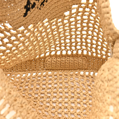 Prada Yarn Raffia Effect Crochet Logo Embroidered Tote Bag Naturale 5 of 10