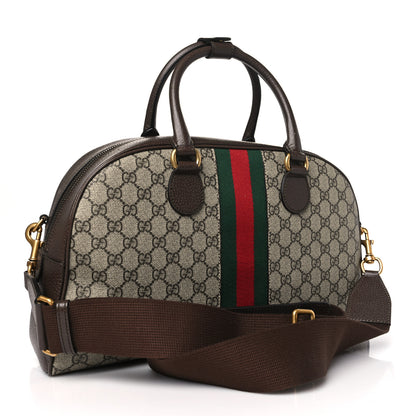 Gucci GG Supreme Monogram Textured Dollar Calfskin Web Medium Ophidia Top Handle Duffle Bag Beige Ebony New Acero 2 of 11