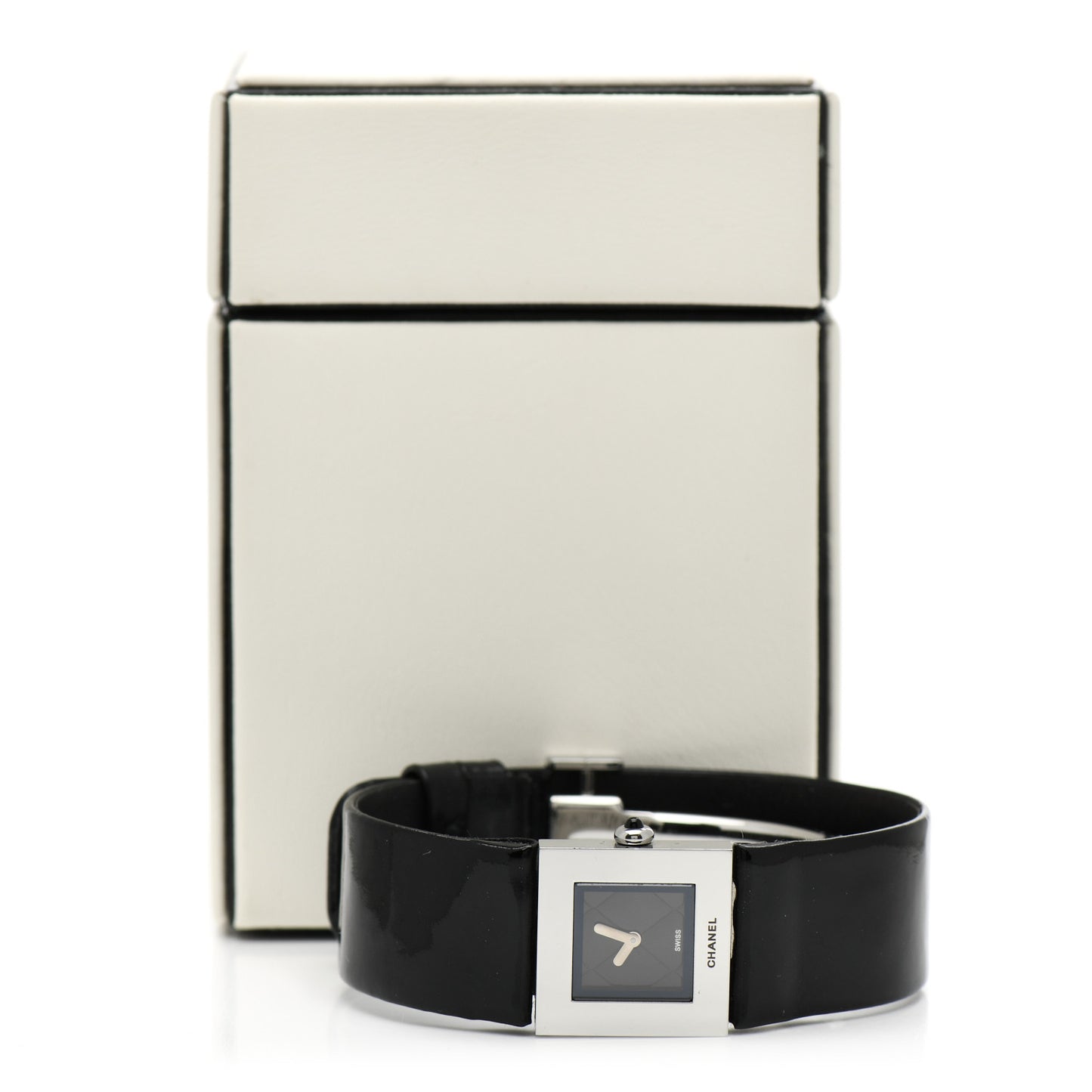 Stainless Steel Patent 19mm Matelasse Quartz Watch Black