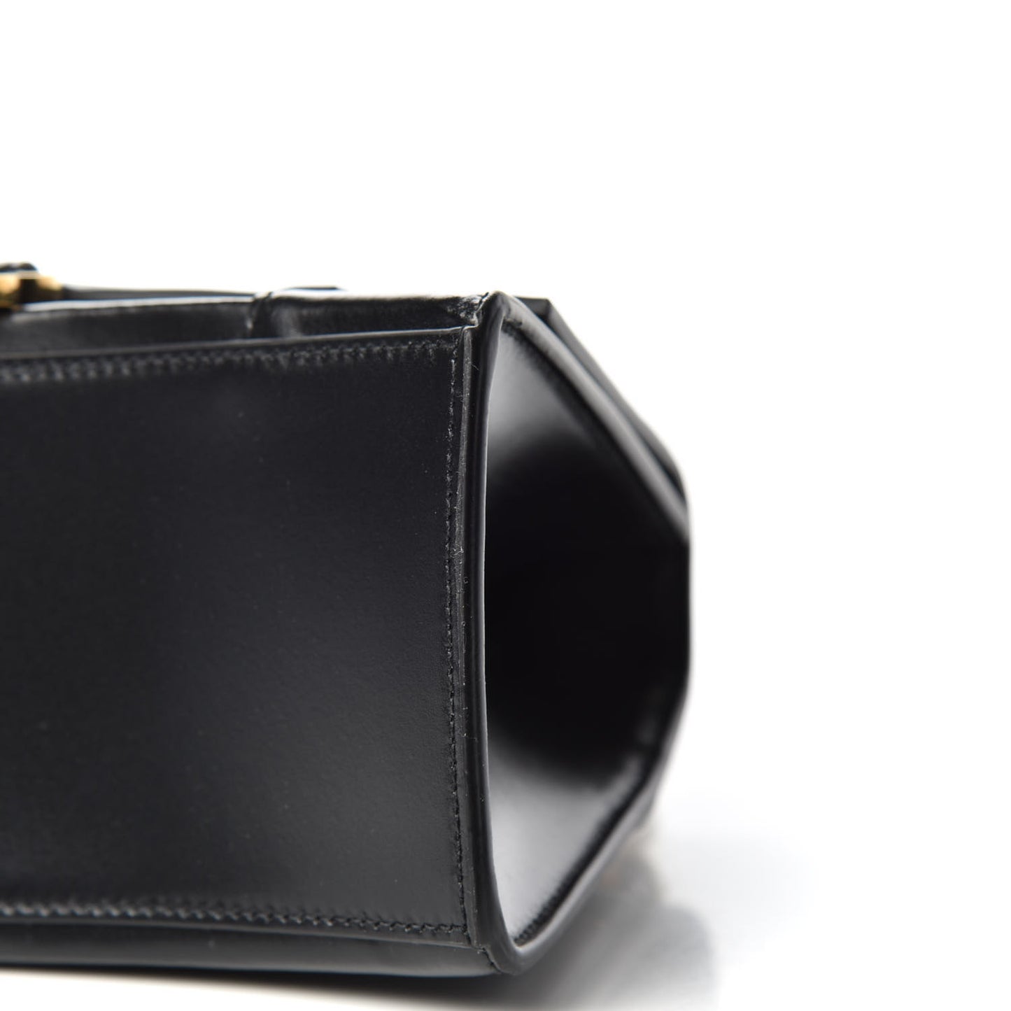 Shiny Box Calfskin Small Hourglass Top Handle Bag Black