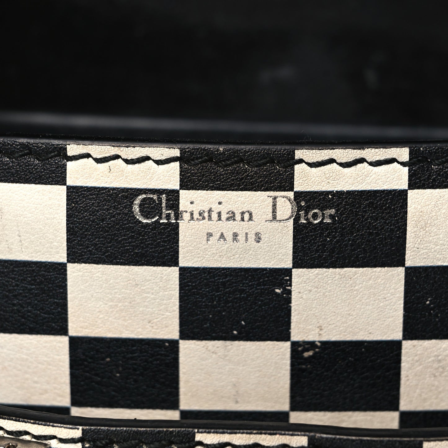 Calfskin Checkered Mini J'Adior Flap Bag Black White