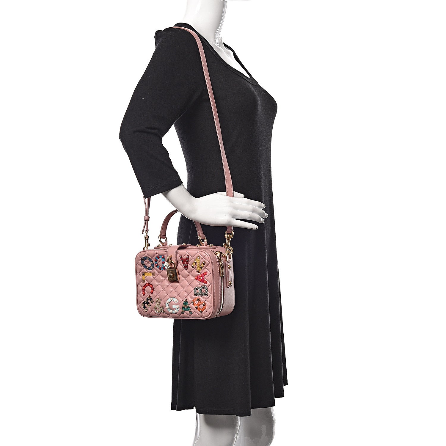 Dolce & Gabbana Lambskin Watersnake Embellished Lucia Shoulder Bag Rosa 2 of 10