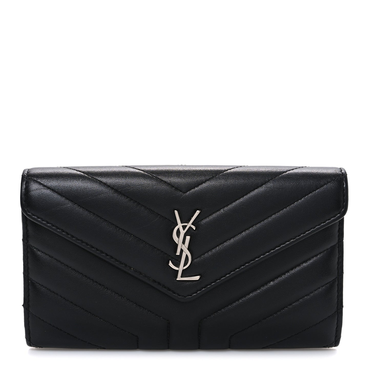 Lambskin Y Quilted Monogram Large Loulou Flap Wallet Black