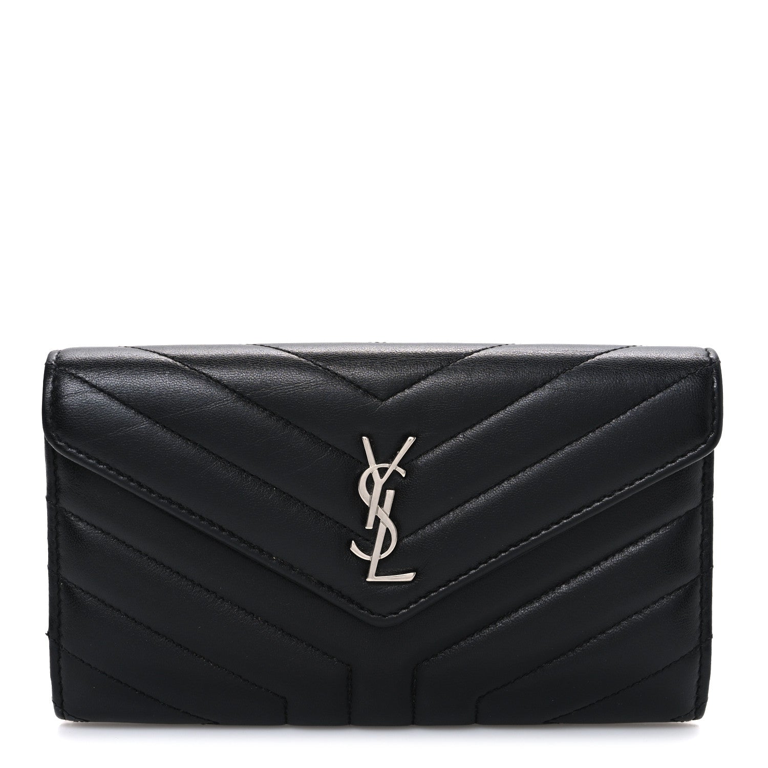 Saint Laurent Lambskin Y Quilted Monogram Large Loulou Flap Wallet Black 1 of 7
