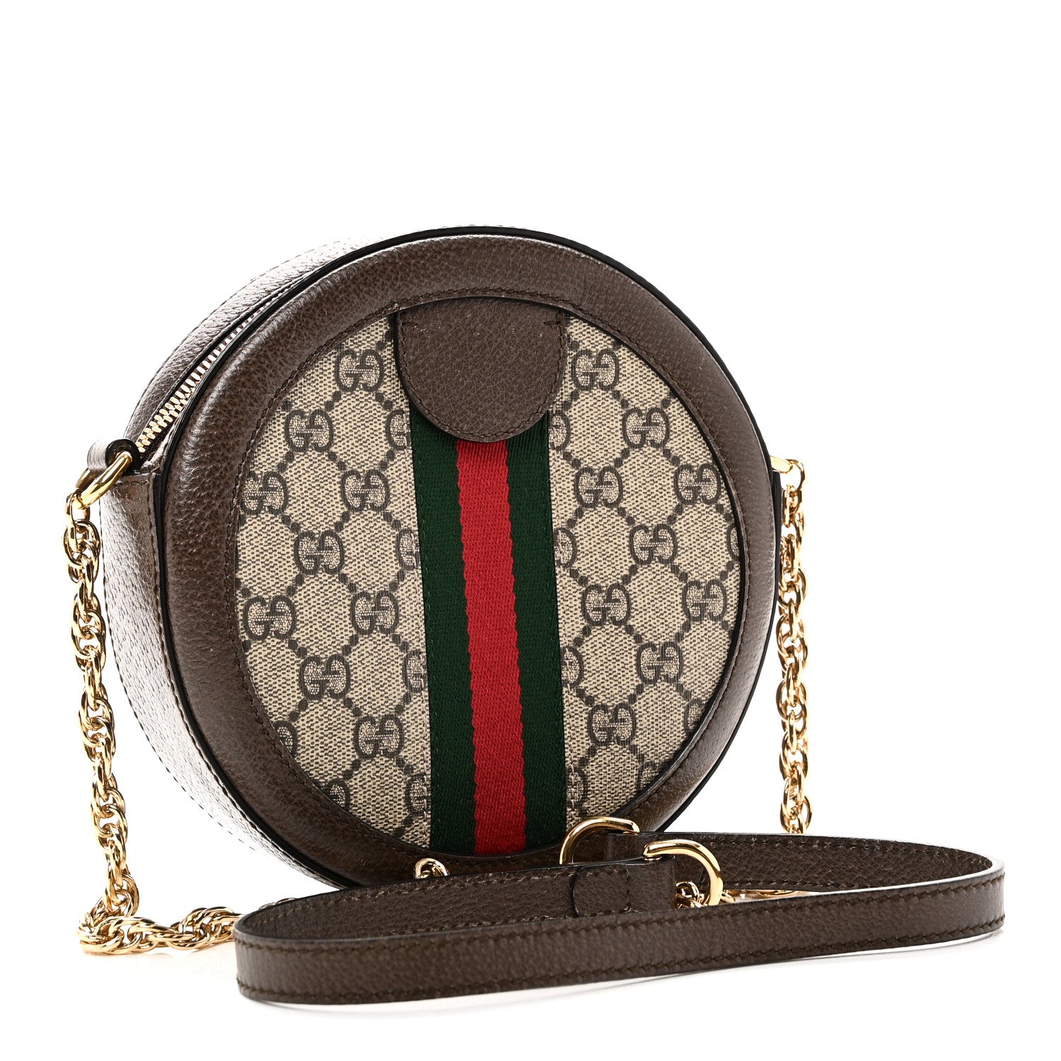 Gucci GG Supreme Monogram Web Mini Ophidia Round Shoulder Bag Brown 3 of 10
