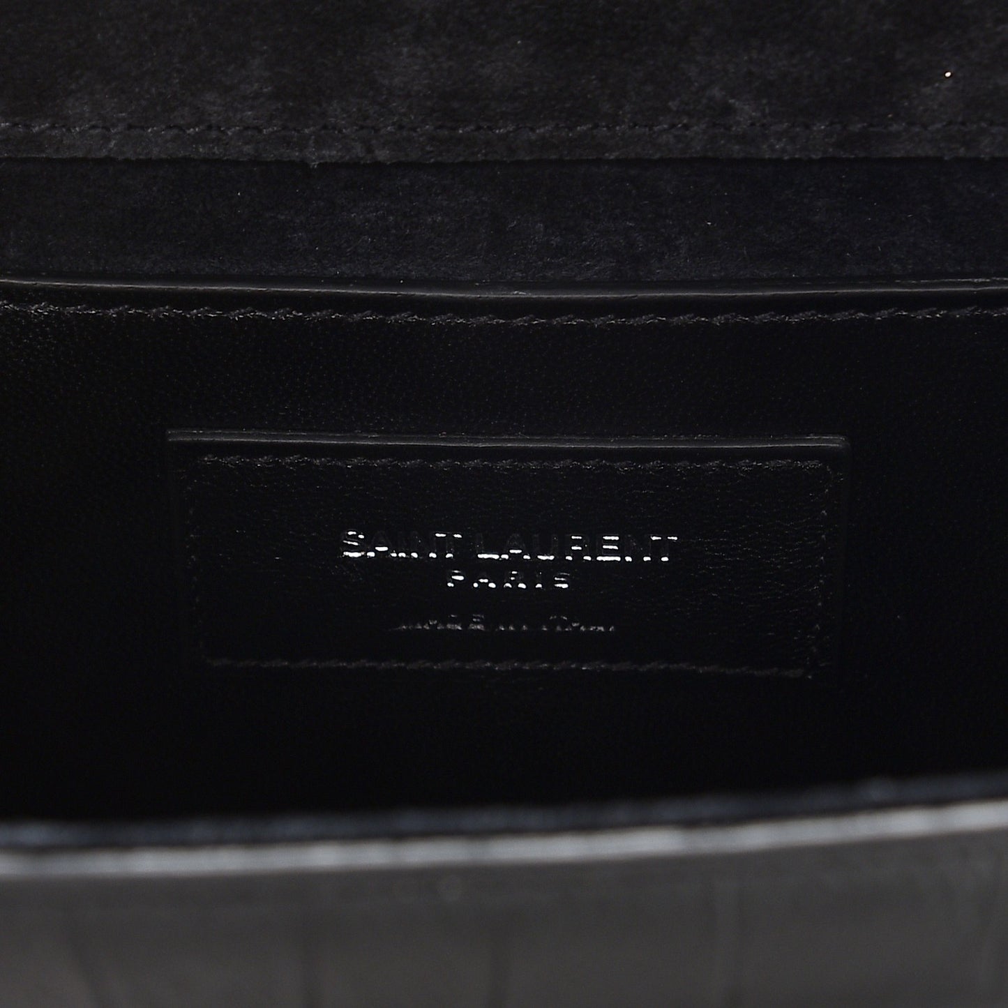 Calfskin Crocodile Embossed Small Classic Monogram Tassel Satchel Black