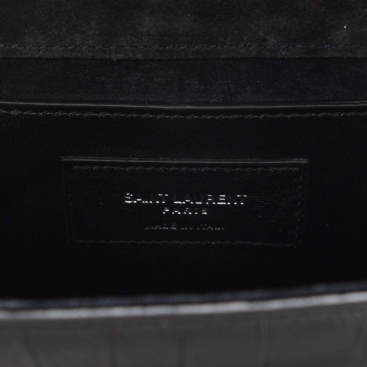 Saint Laurent Calfskin Crocodile Embossed Small Classic Monogram Tassel Satchel Black 6 of 6