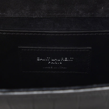 Saint Laurent Calfskin Crocodile Embossed Small Classic Monogram Tassel Satchel Black 6 of 6