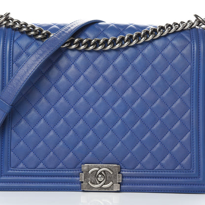 Chanel Grained Calfskin Quilted Large Boy Flap Blue 8 of 14