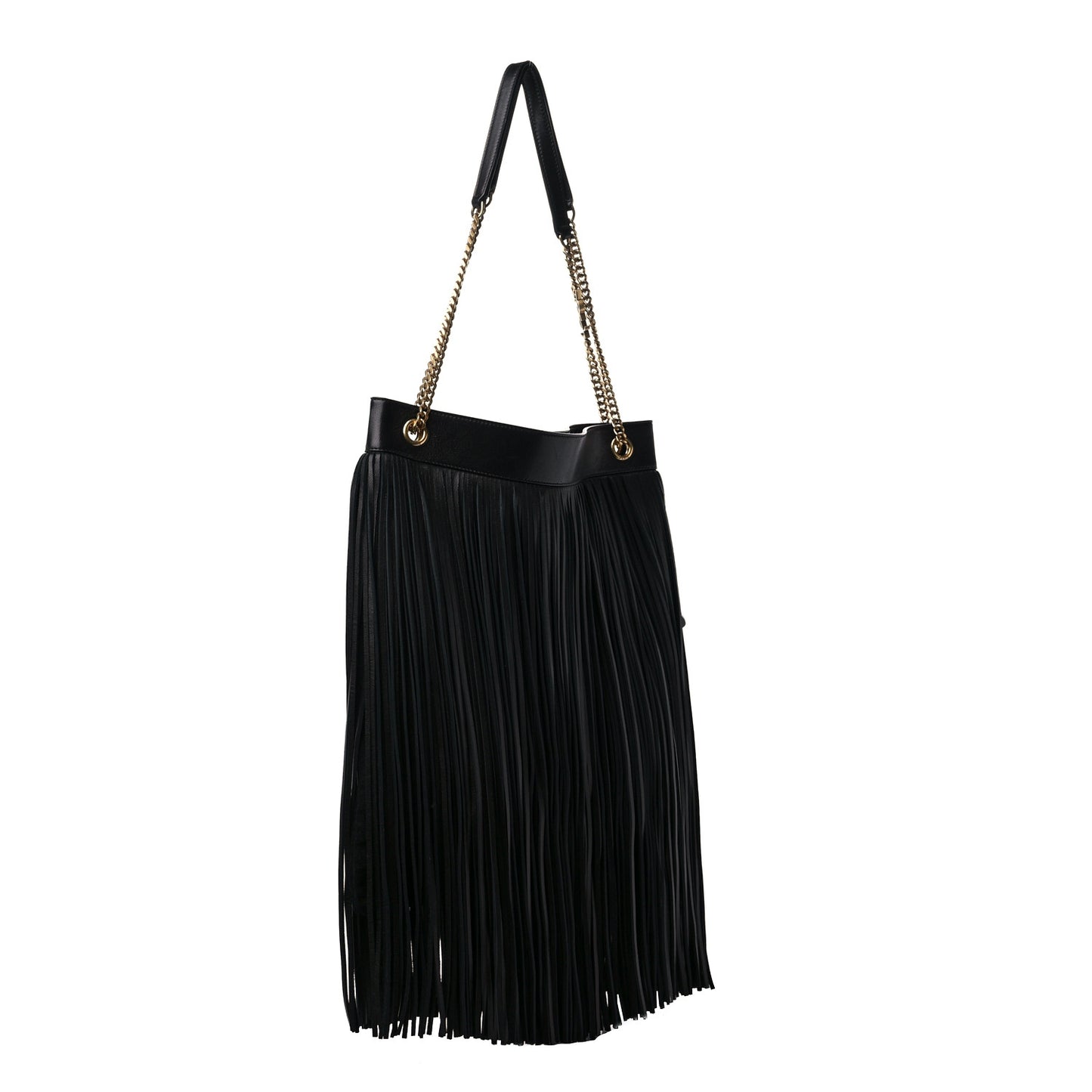 Suede Calfskin Large Grace Fringed Hobo Bag Rope Black