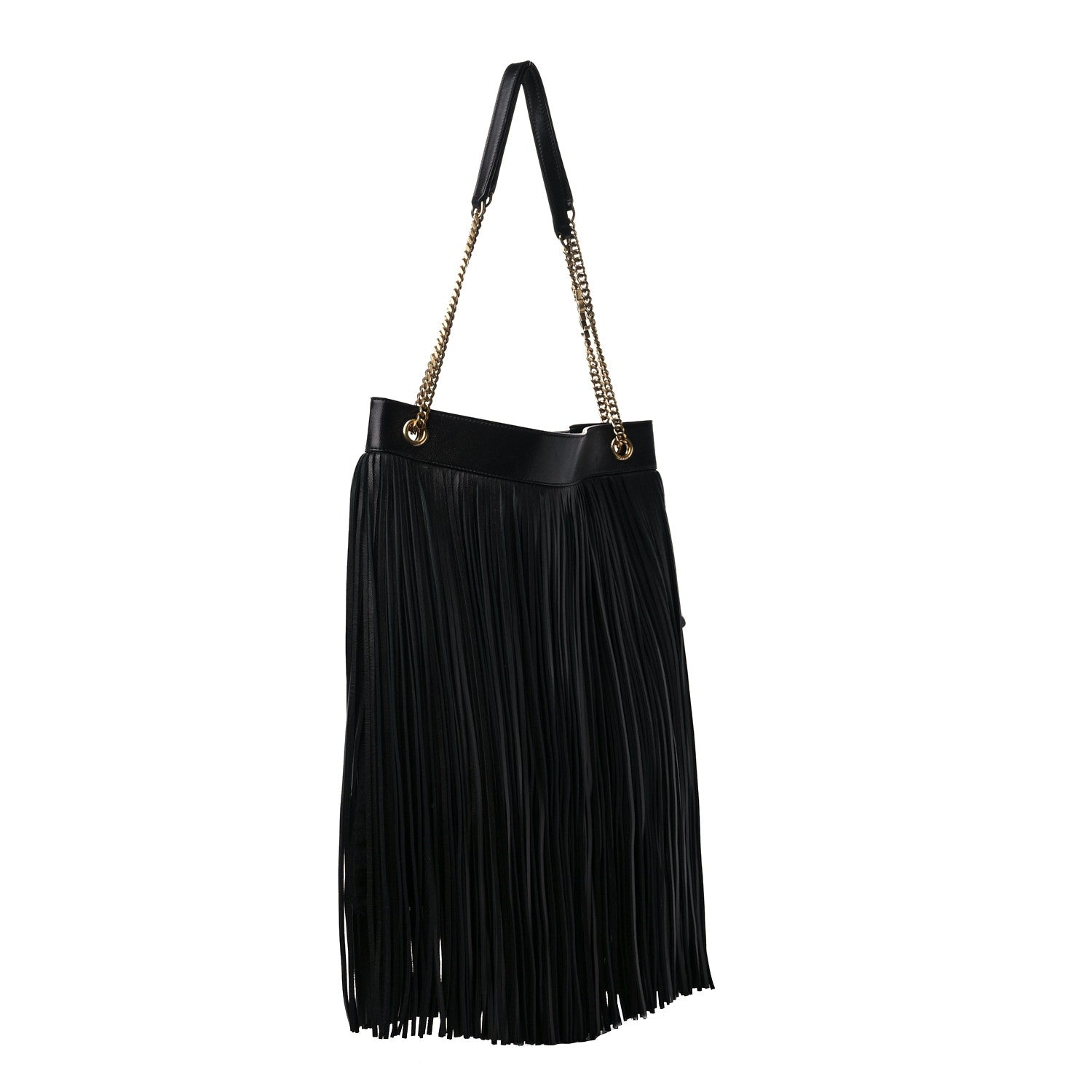 Saint Laurent Suede Calfskin Large Grace Fringed Hobo Bag Rope Black 3 of 9