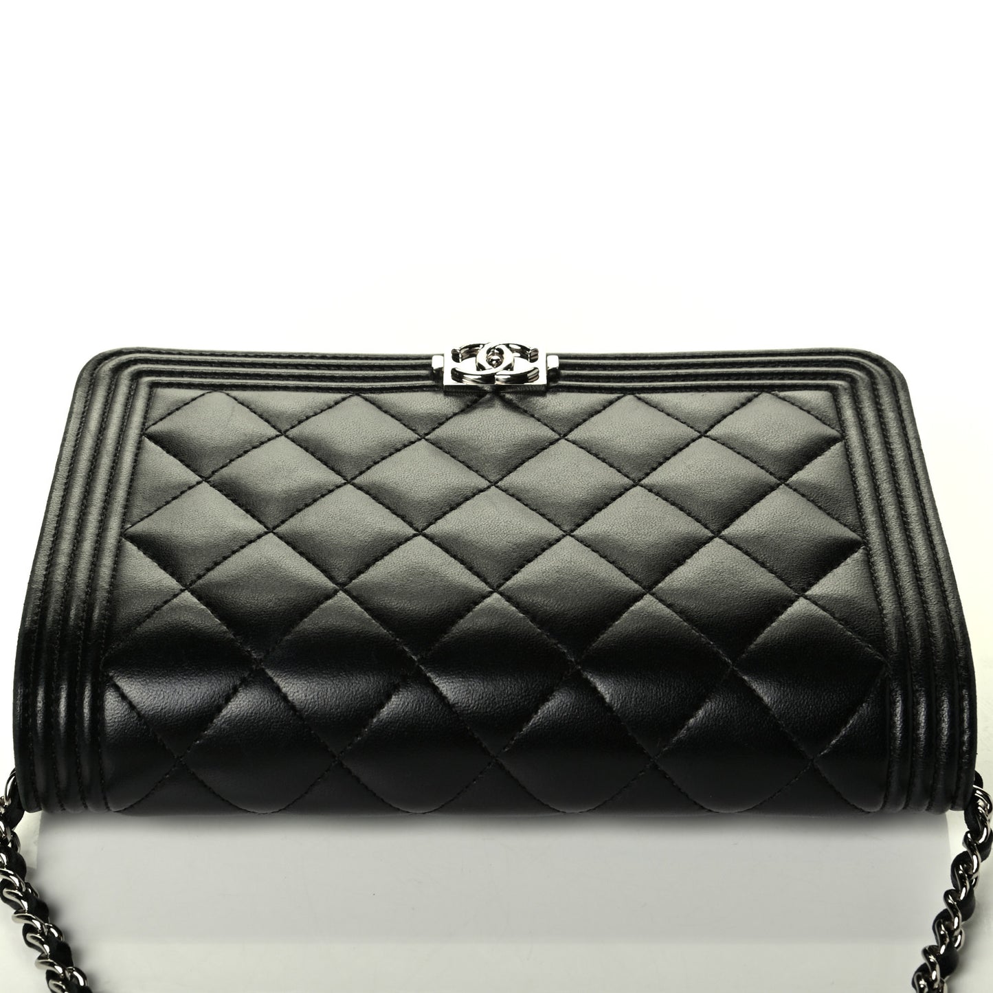 Calfskin Quilted Boy Wallet On Chain WOC Black