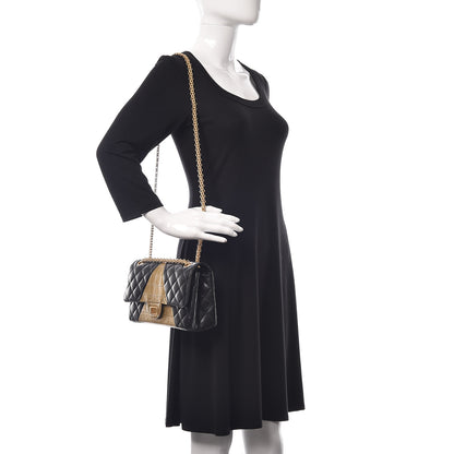Chanel Lambskin Metallic Calfskin Crocodile Embossed 2.55 Cocodile Reissue 225 Flap Black Gold 3 of 11