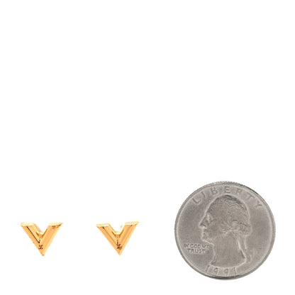 Louis Vuitton Brass Essential V Stud Earrings Gold 2 of 4