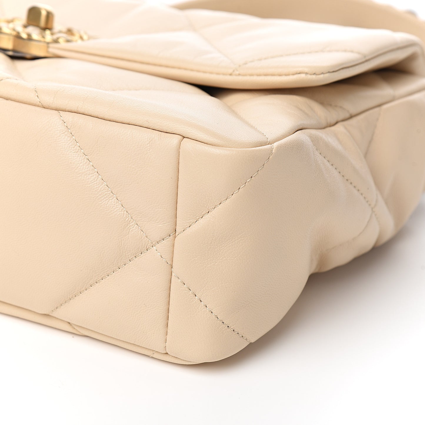 Goatskin Quilted Large 19 Flap Beige