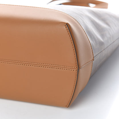 Fendi Glazed Fabric Vitello Century FF 1974 Stamp Patch Shopping Tote Mogano Panna Caramello 9 of 10