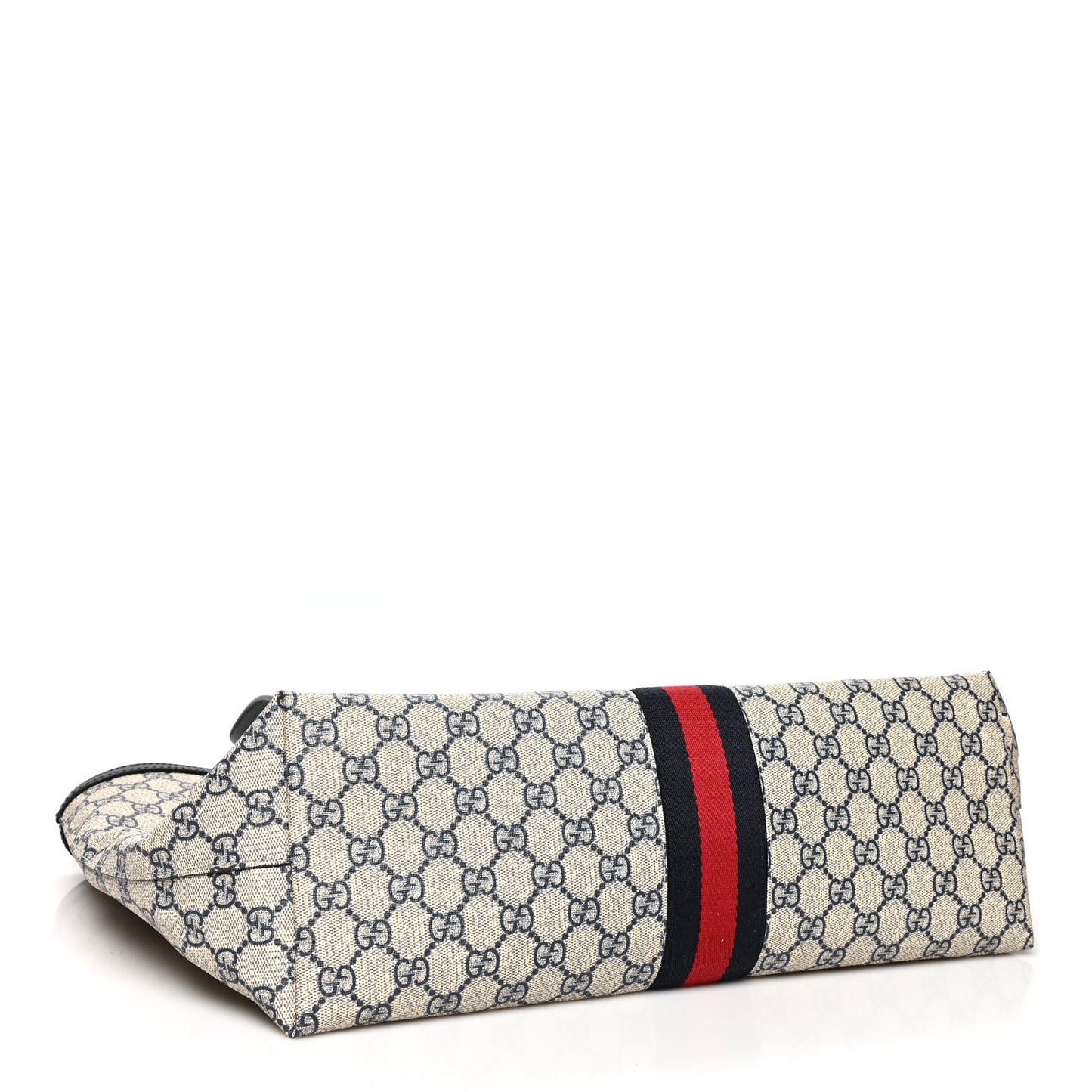 GG Supreme Monogram Textured Calfskin Web Medium Ophidia Shopping Tote Beige Blue